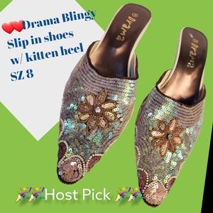 🎉🎉 HP🎉🎉 Drama Slip in sandals, sequins, kitten heel, Sz 8